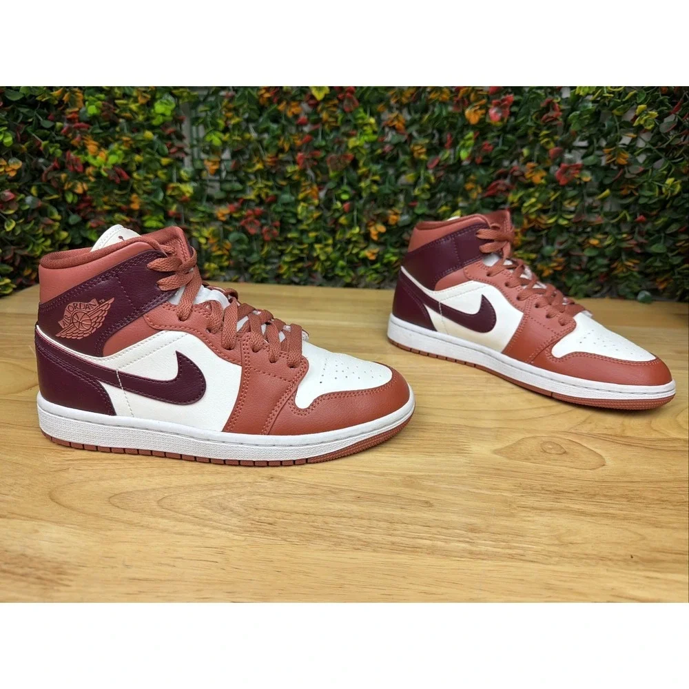 Nike Air Jordan 1 Mid Shoes Sneaker Dusty Peach Night Maroon BQ6472-200 Womens 7
